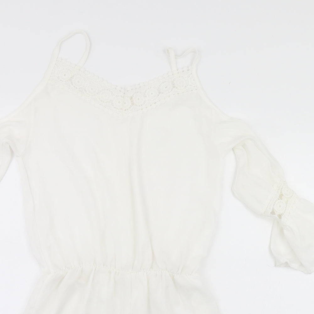 Preworn Womens White Solid  Top Bodysuit Size L
