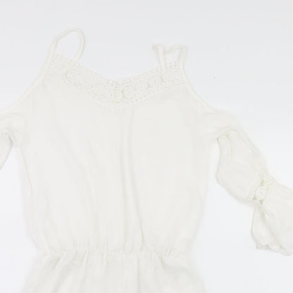 Preworn Womens White Solid  Top Bodysuit Size L
