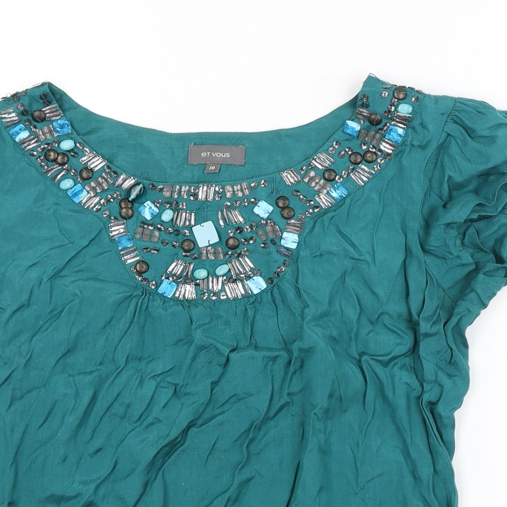 Womens UK Size 10 ET VOUS Blue Basic Blouse