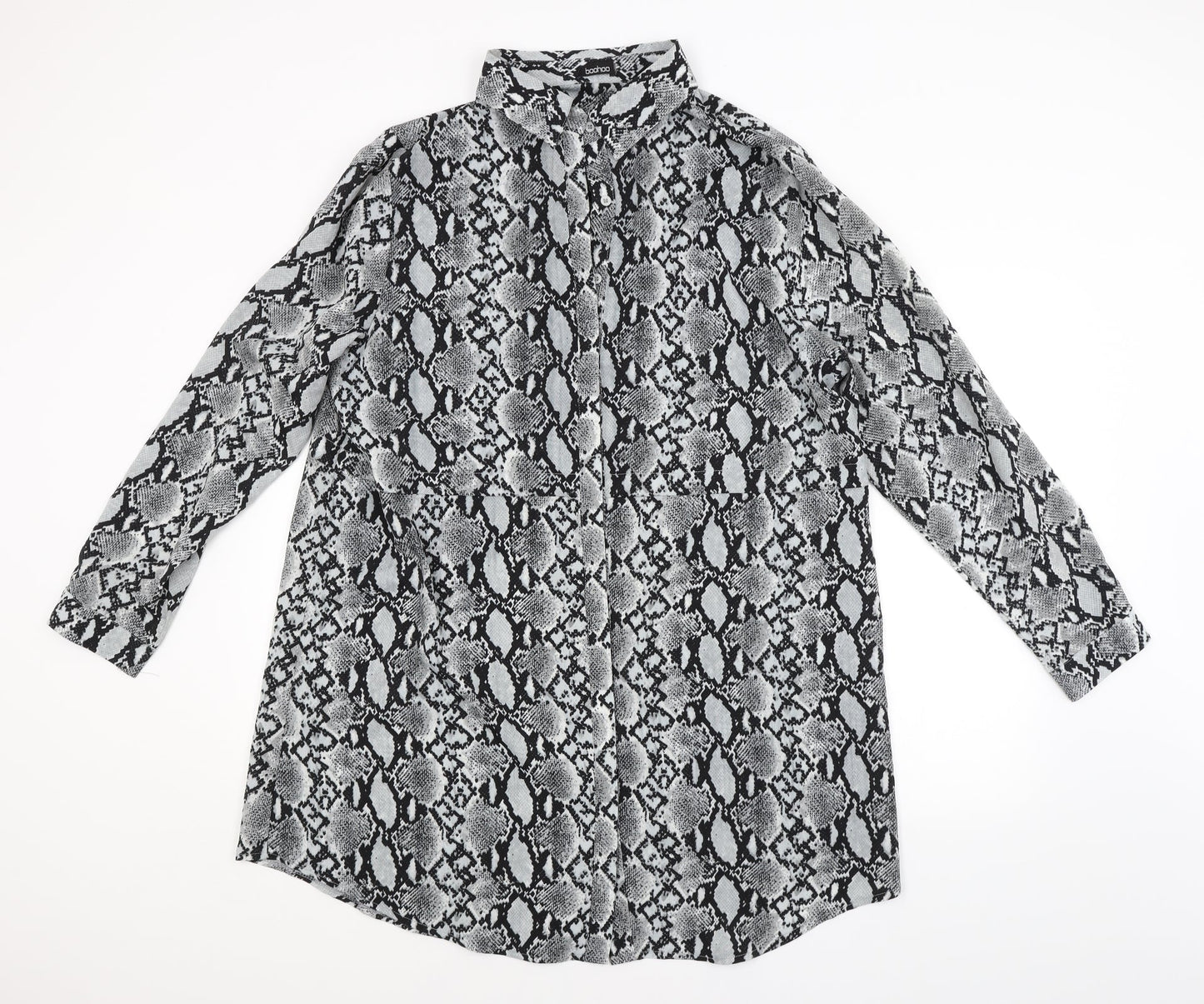 Boohoo Womens Grey Animal Print  Basic Button-Up