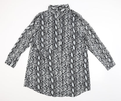 Boohoo Womens Grey Animal Print  Basic Button-Up