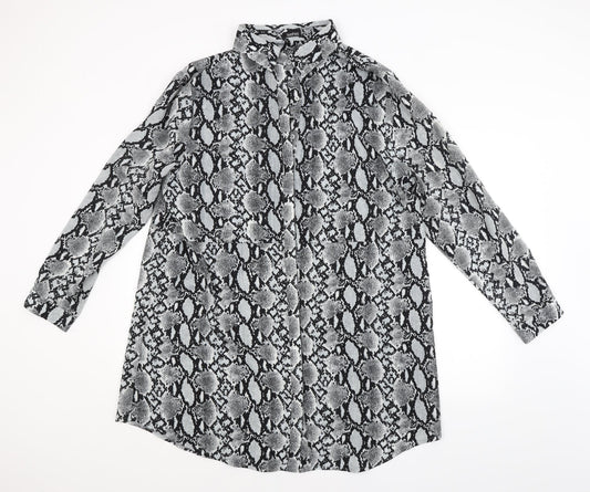 Boohoo Womens Grey Animal Print  Basic Button-Up