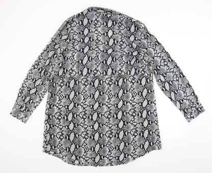 Boohoo Womens Grey Animal Print  Basic Button-Up