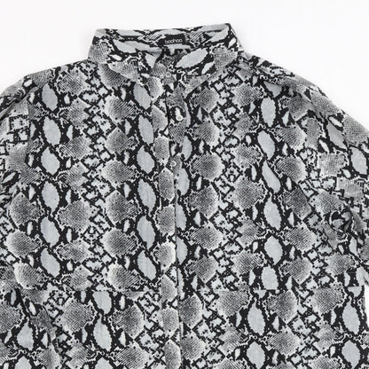 Boohoo Womens Grey Animal Print  Basic Button-Up