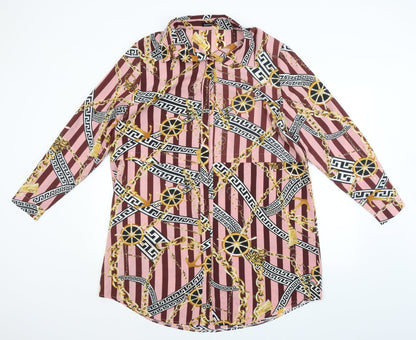 Boohoo Womens Pink Striped  Basic Button-Up