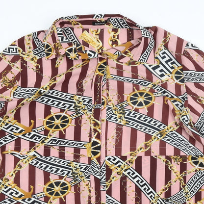 Boohoo Womens Pink Striped  Basic Button-Up