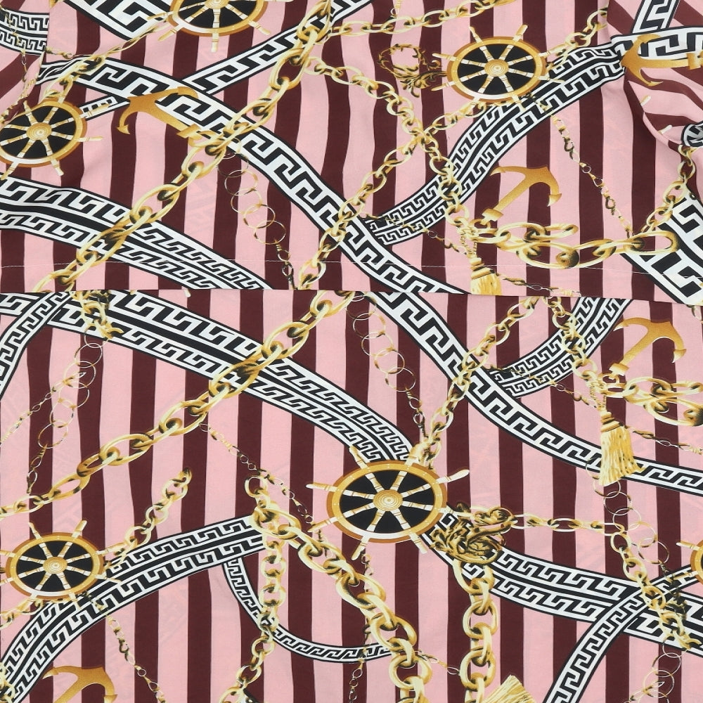 Boohoo Womens Pink Striped  Basic Button-Up