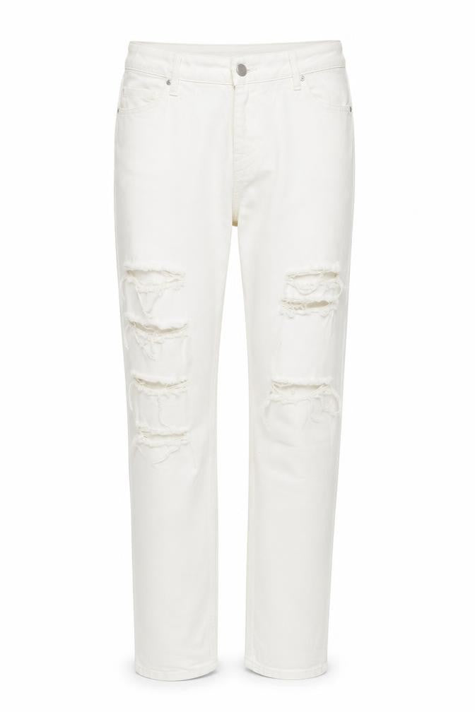 Front view of DENIM CO women’s white straight jeans, size UK 12, 29-inch leg