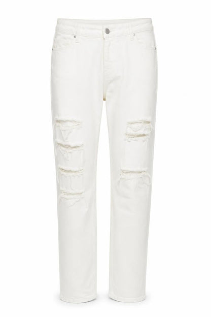 Front view of DENIM CO women’s white straight jeans, size UK 12, 29-inch leg