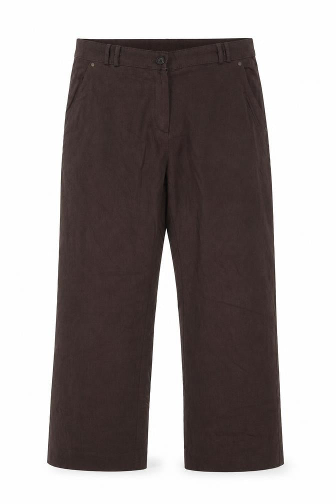 Front view of Preworn women’s brown trousers, size UK 20, 23-inch leg