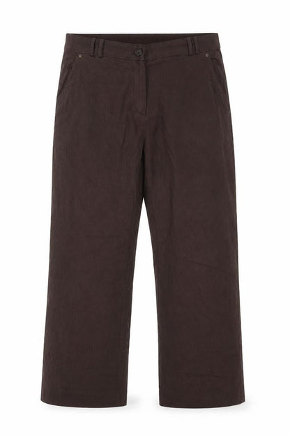 Front view of Preworn women’s brown trousers, size UK 20, 23-inch leg