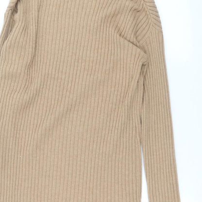 Brand and care label for Amazon Essentials women’s brown cardigan jumper, size S