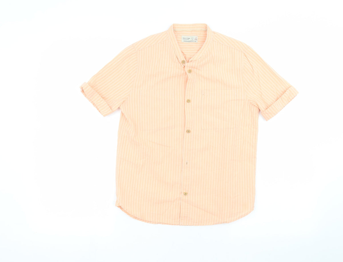 Additional front view of Zara girls’ pink striped basic button-up, size 9, years