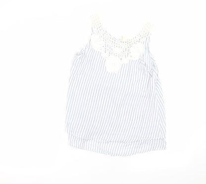 Japna Womens White Striped  Basic T-Shirt Size S