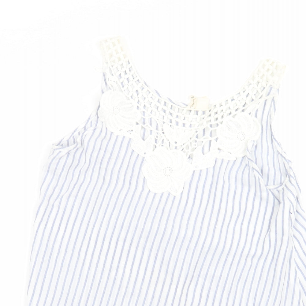 Japna Womens White Striped  Basic T-Shirt Size S