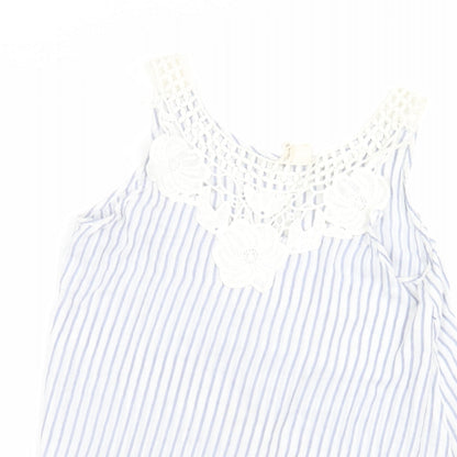 Japna Womens White Striped  Basic T-Shirt Size S