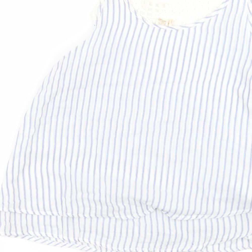Japna Womens White Striped  Basic T-Shirt Size S