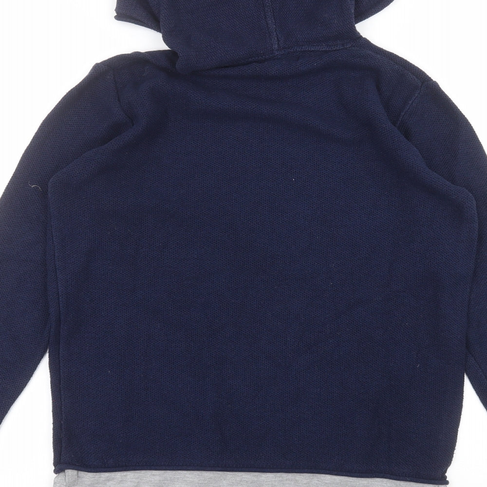 Brand and care label for River Island women’s blue pullover hoodie, size S