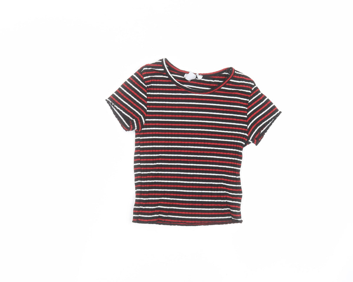 Additional front view of Primark boys’ black striped basic t-shirt, size 8-9, years