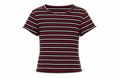 Front view of Primark boys’ black striped basic t-shirt, size 8-9, years
