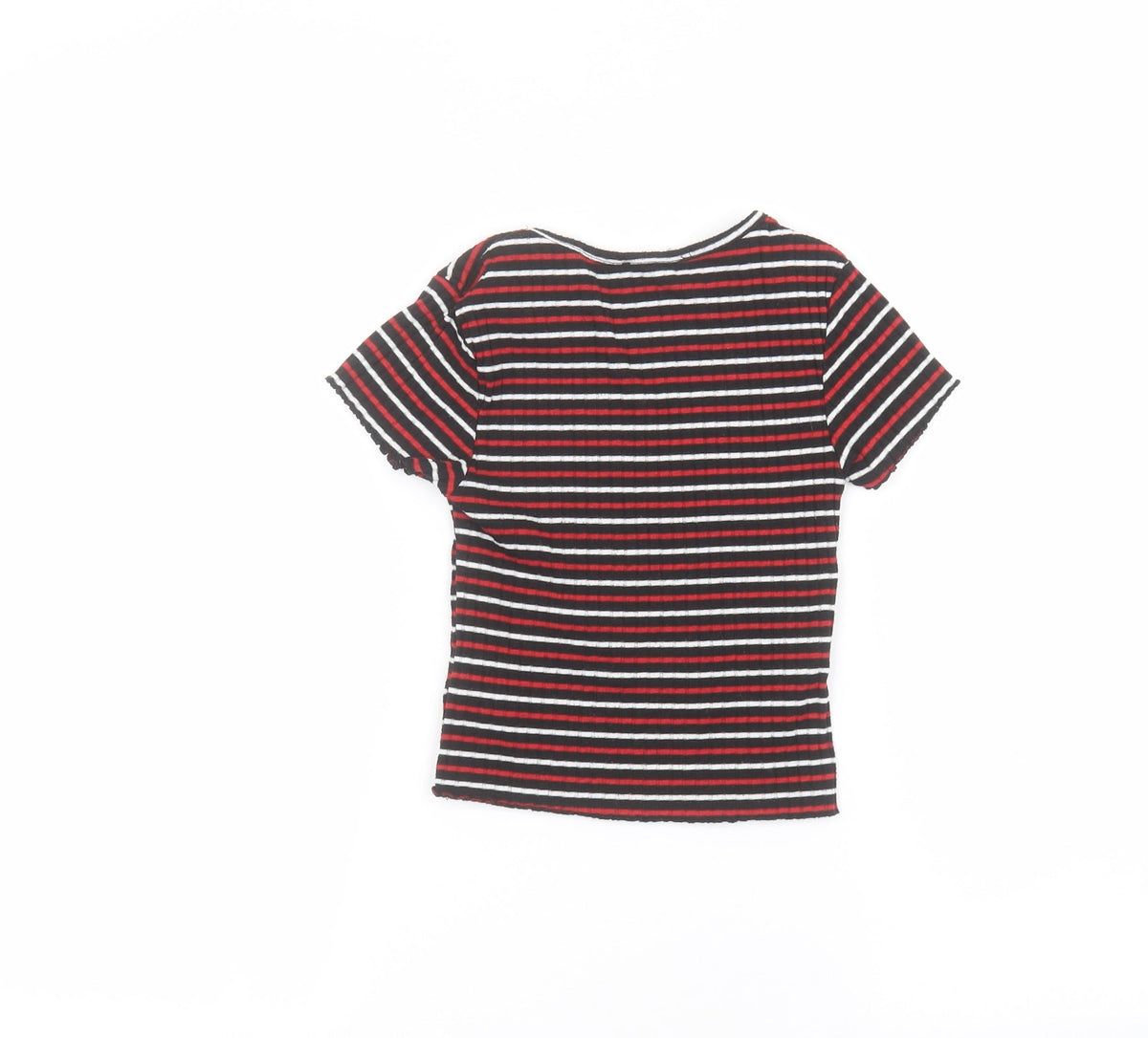 Back view of Primark boys’ black striped basic t-shirt, size 8-9, years