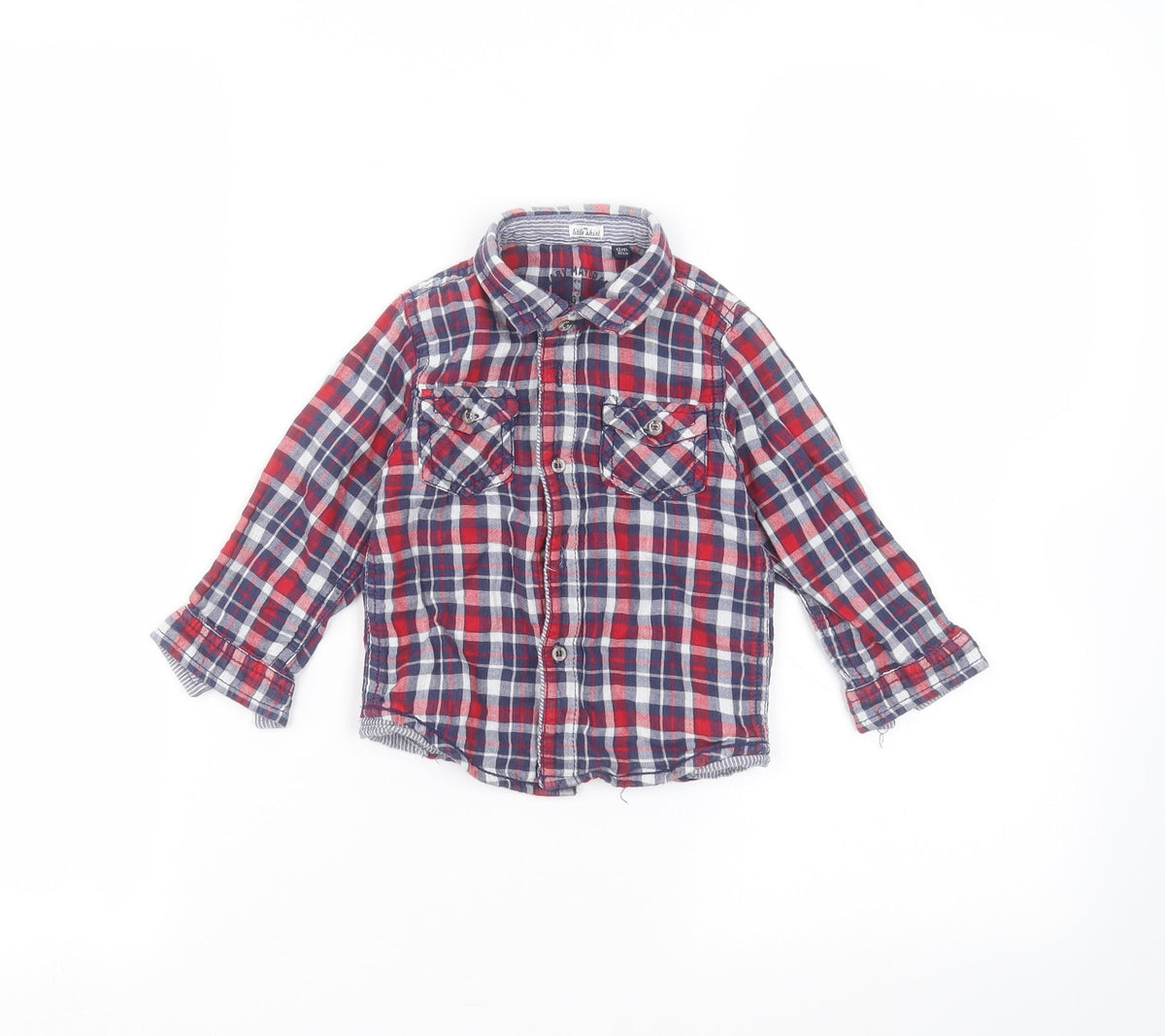 Additional front view of Preworn Baby Blue Basic Button-Up, size 12, Months