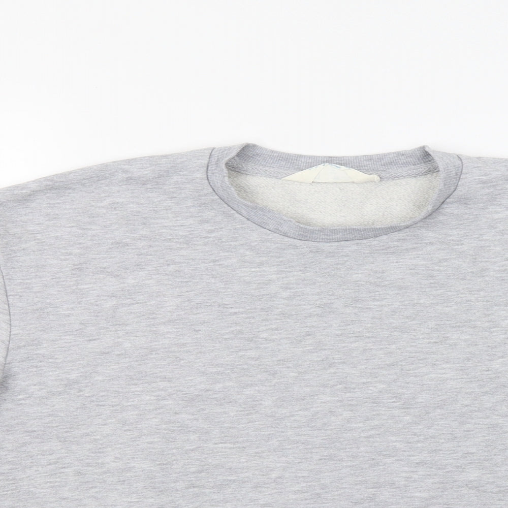 Close-up detail of Primark women’s grey pullover sweatshirt, size UK 8