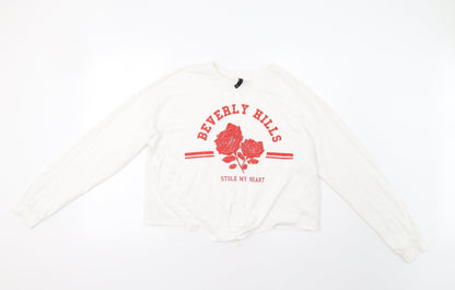 H&M Womens White   Pullover Sweatshirt Size L  - Beverly Hills