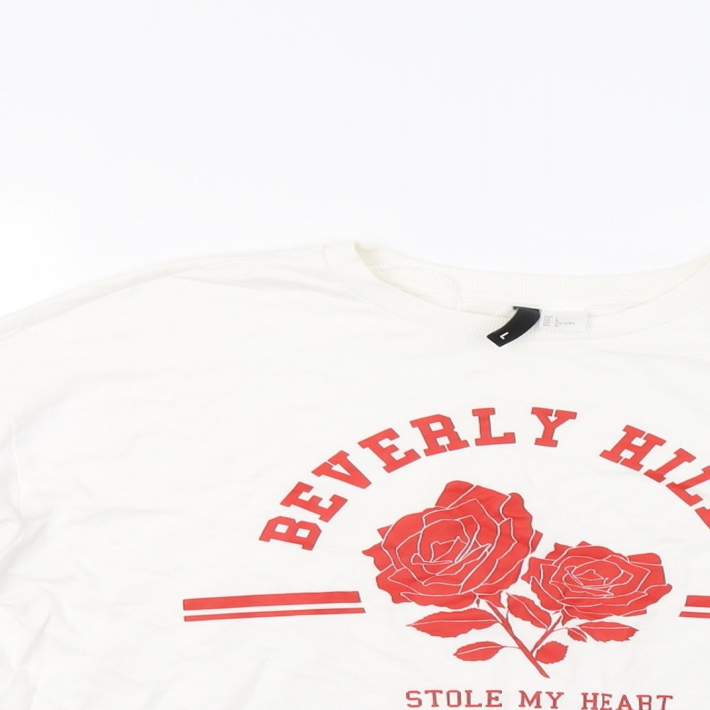 H&M Womens White   Pullover Sweatshirt Size L  - Beverly Hills