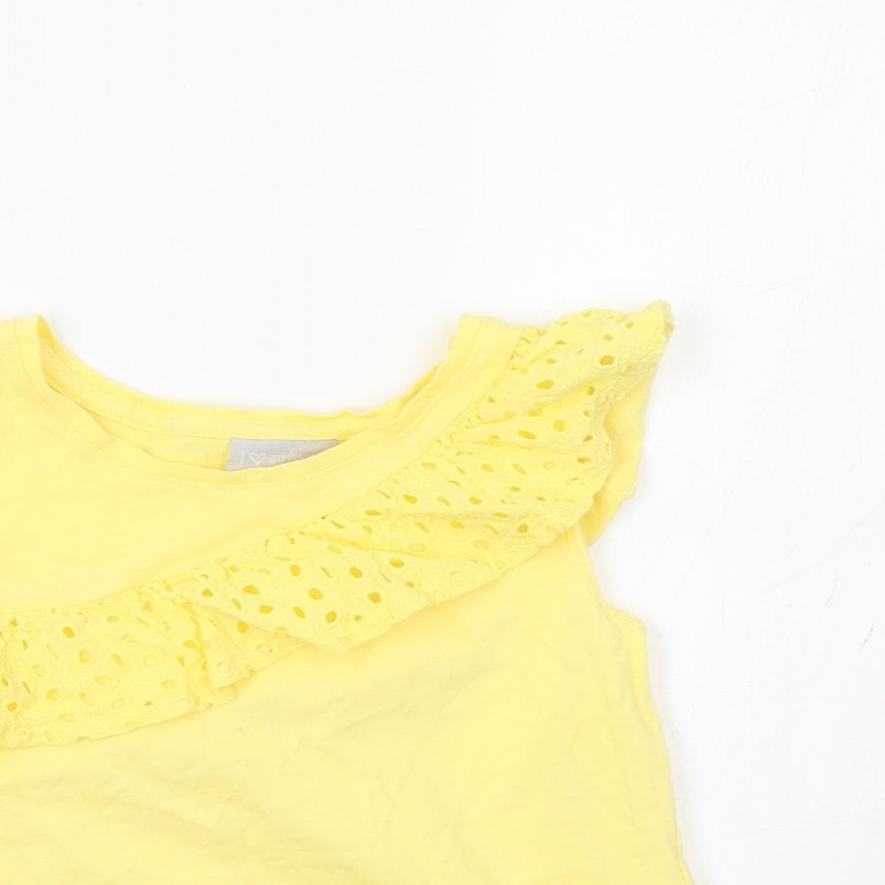 Close-up detail of Matalan girls’ yellow basic tank, size 7, years