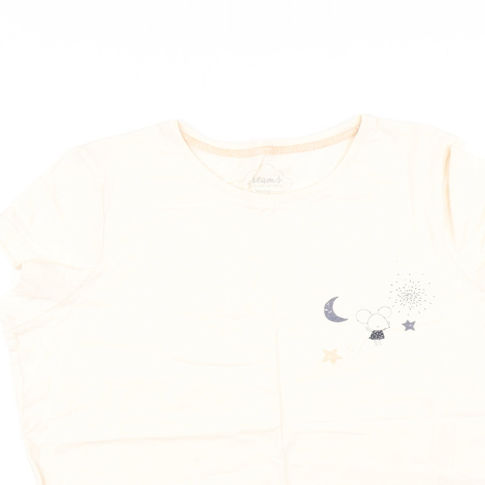 Close-up detail of Nutmeg women’s beige pyjama top, size UK 12