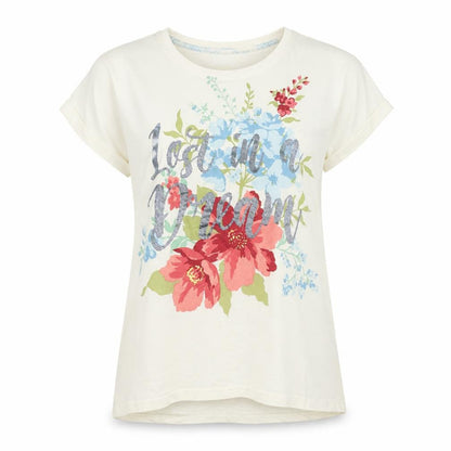 Front view of Nutmeg women’s beige floral pyjama top, size UK 12