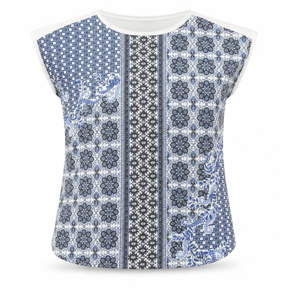 Front view of Ntmeg women’s blue basic t-shirt, size UK 12