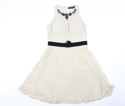 Little Mistress Womens Beige   Fit & Flare  Size 10