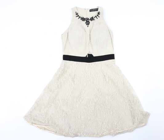 Little Mistress Womens Beige   Fit & Flare  Size 10