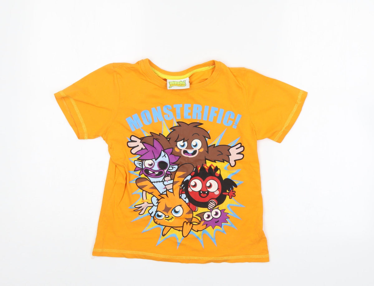 Front view of moshi monsters girls’ orange basic t-shirt, size 7-8, years