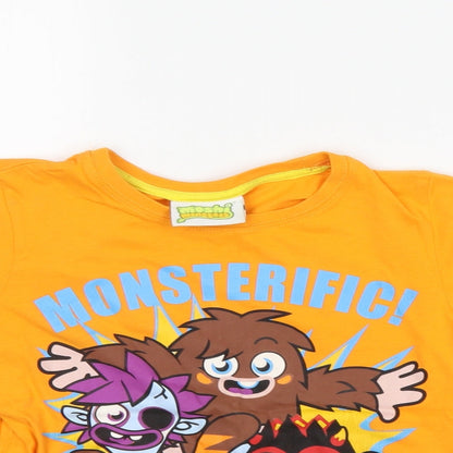 Close-up detail of moshi monsters girls’ orange basic t-shirt, size 7-8, years