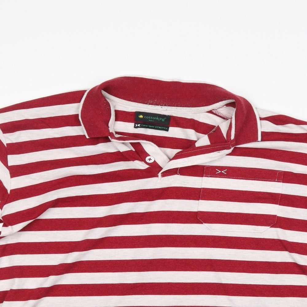 COTTON KING Mens Red Striped   Polo Size L