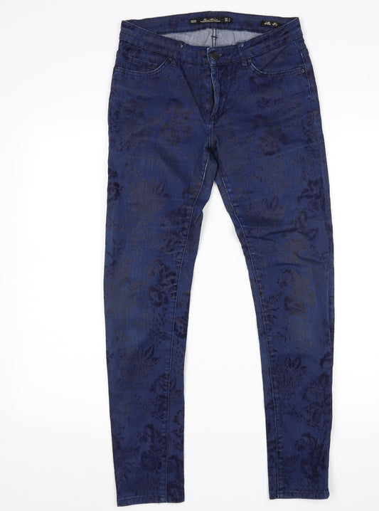 Zara Womens Blue Floral  Skinny Jeans Size 8 L28 in