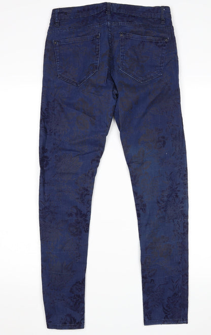 Zara Womens Blue Floral  Skinny Jeans Size 8 L28 in