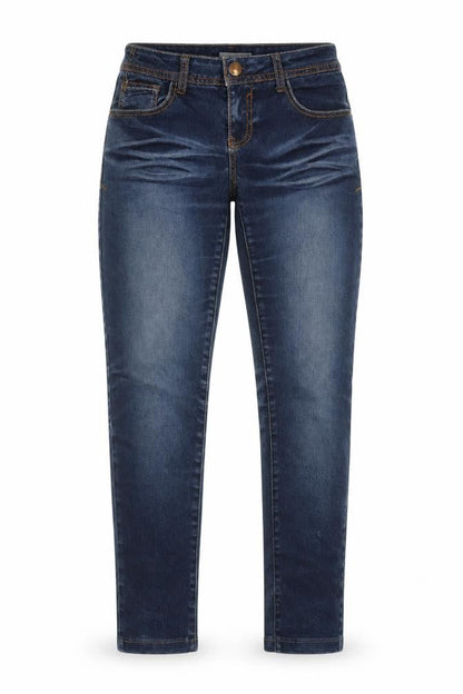 Front view of Yessica women’s blue skinny jeans, size UK 10, 27-inch leg
