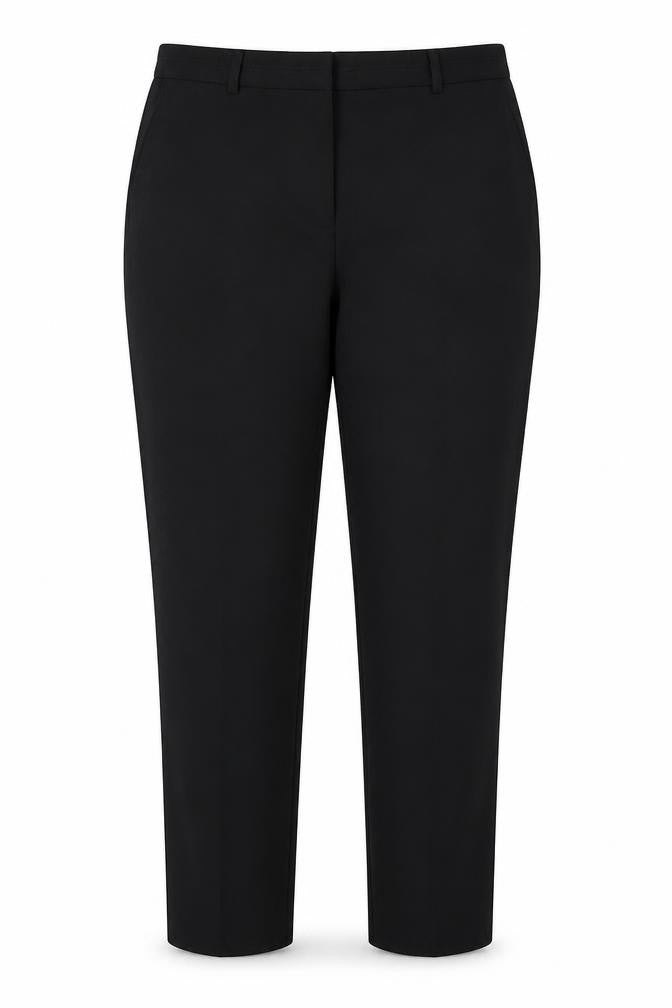 Front view of Preworn women’s black trousers, size UK 16, 29-inch leg