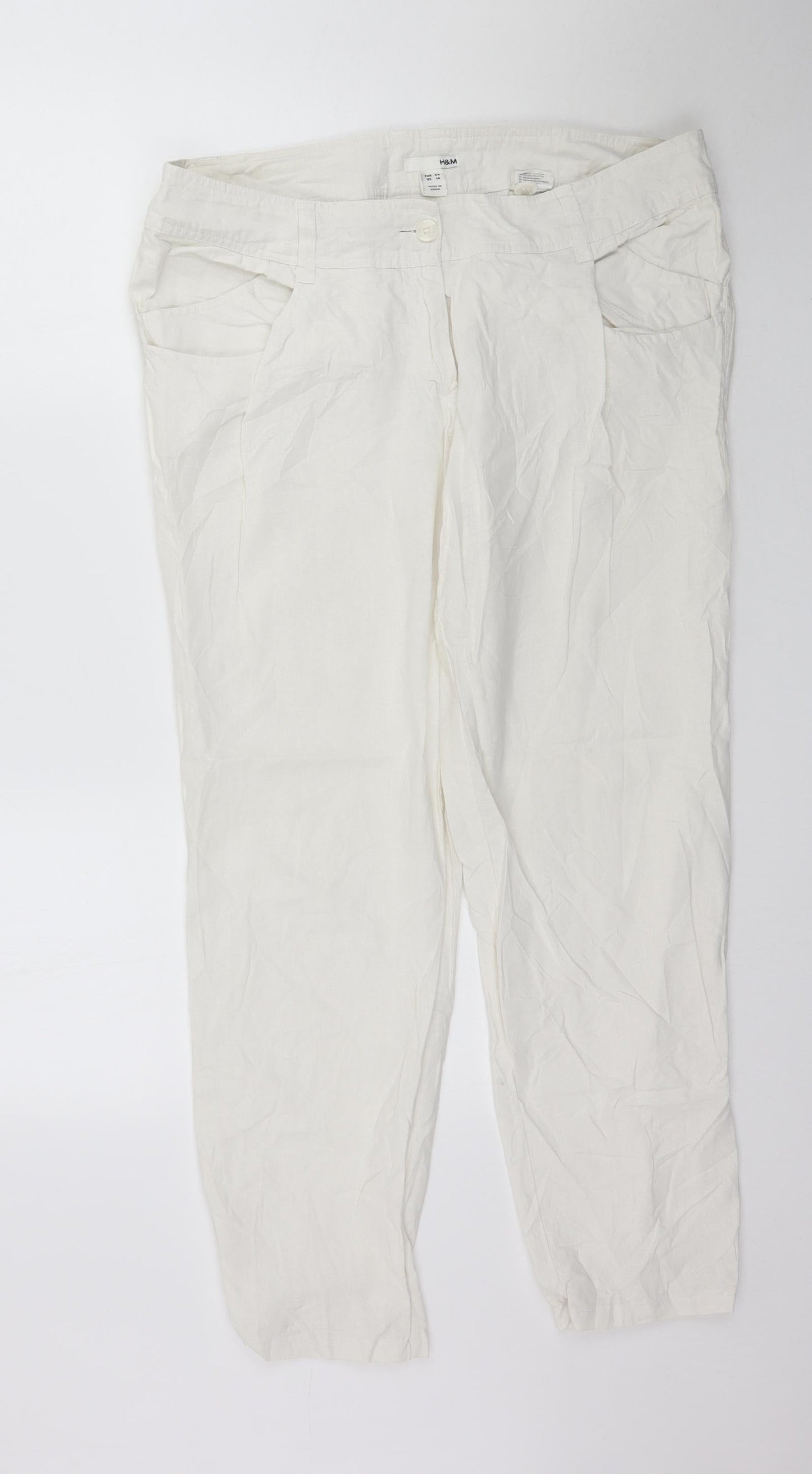Womens UK Size 16 H&M Regular Fit  White Trousers