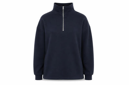 Front view of US BASIC women’s blue pullover sweatshirt, size M