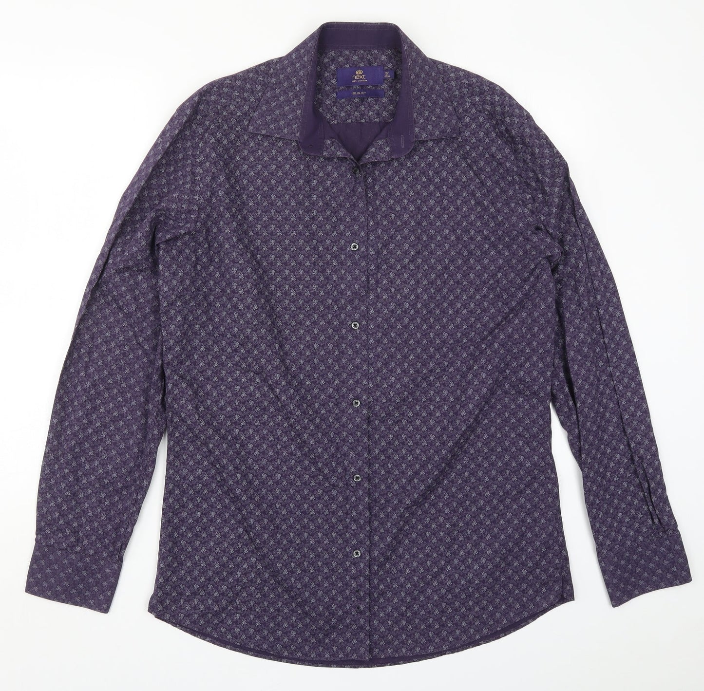 Mens UK Size 16 NEXT Purple  Button-Up Long Sleeve Casual Shirt
