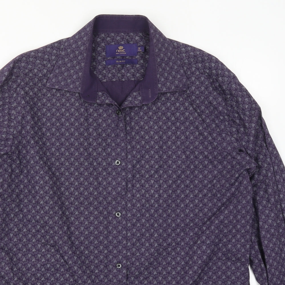 Mens UK Size 16 NEXT Purple  Button-Up Long Sleeve Casual Shirt