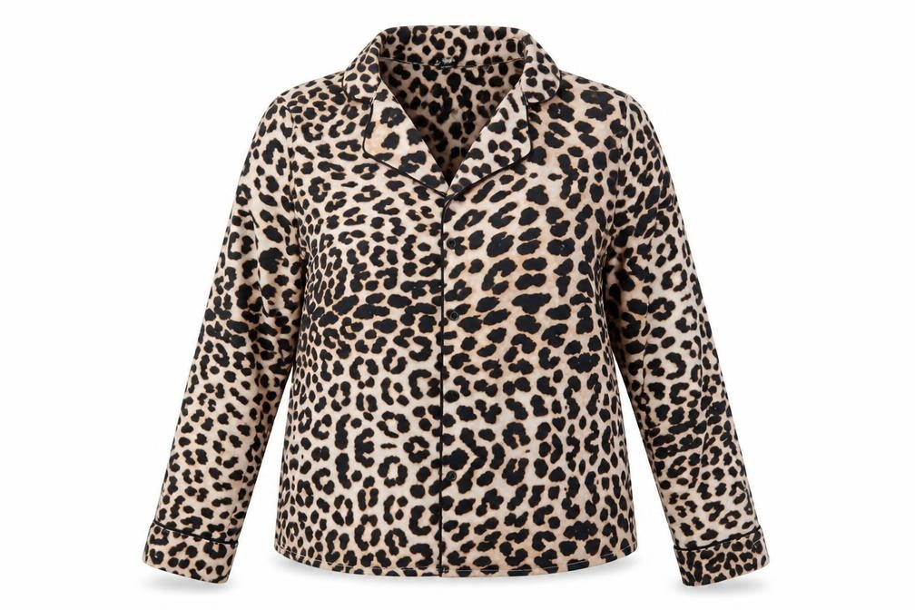 Front view of Influence women’s brown animal print top pyjama top, size UK 14