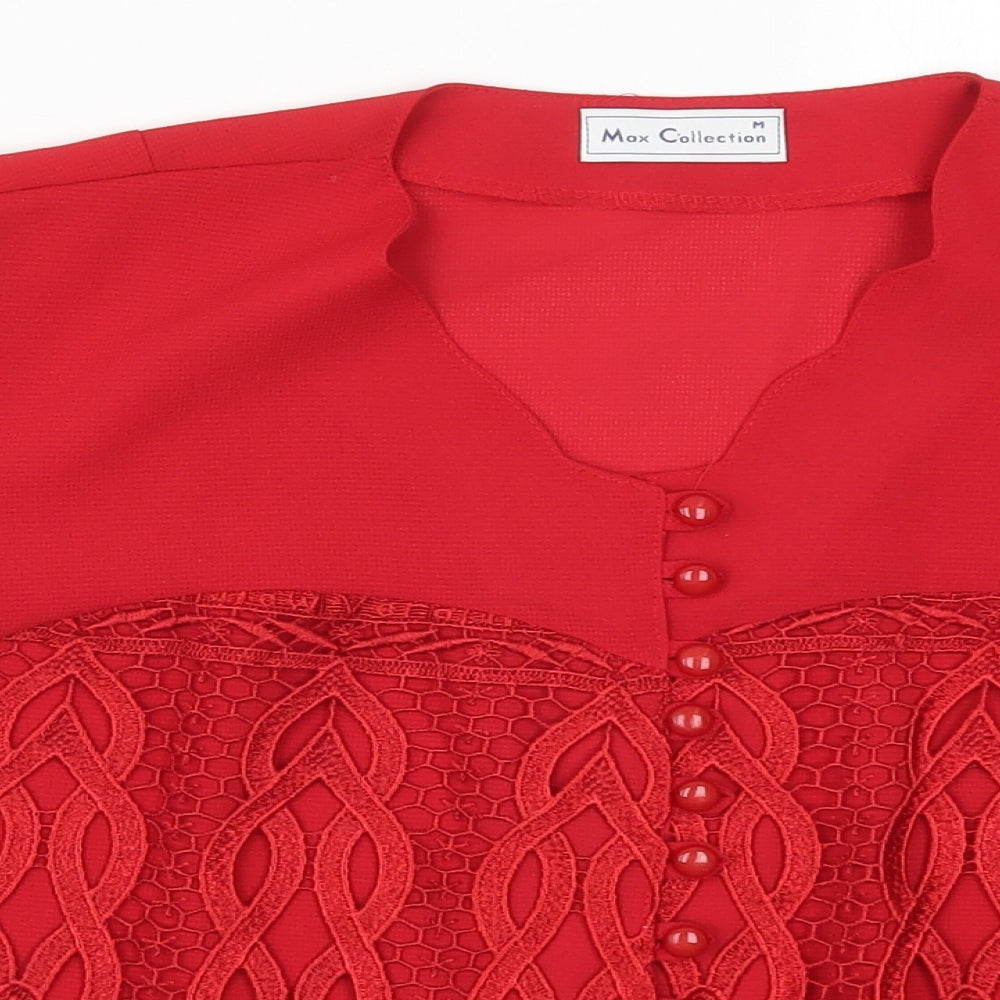 Close-up detail of Mac Collection women’s red lace basic button-up, size M