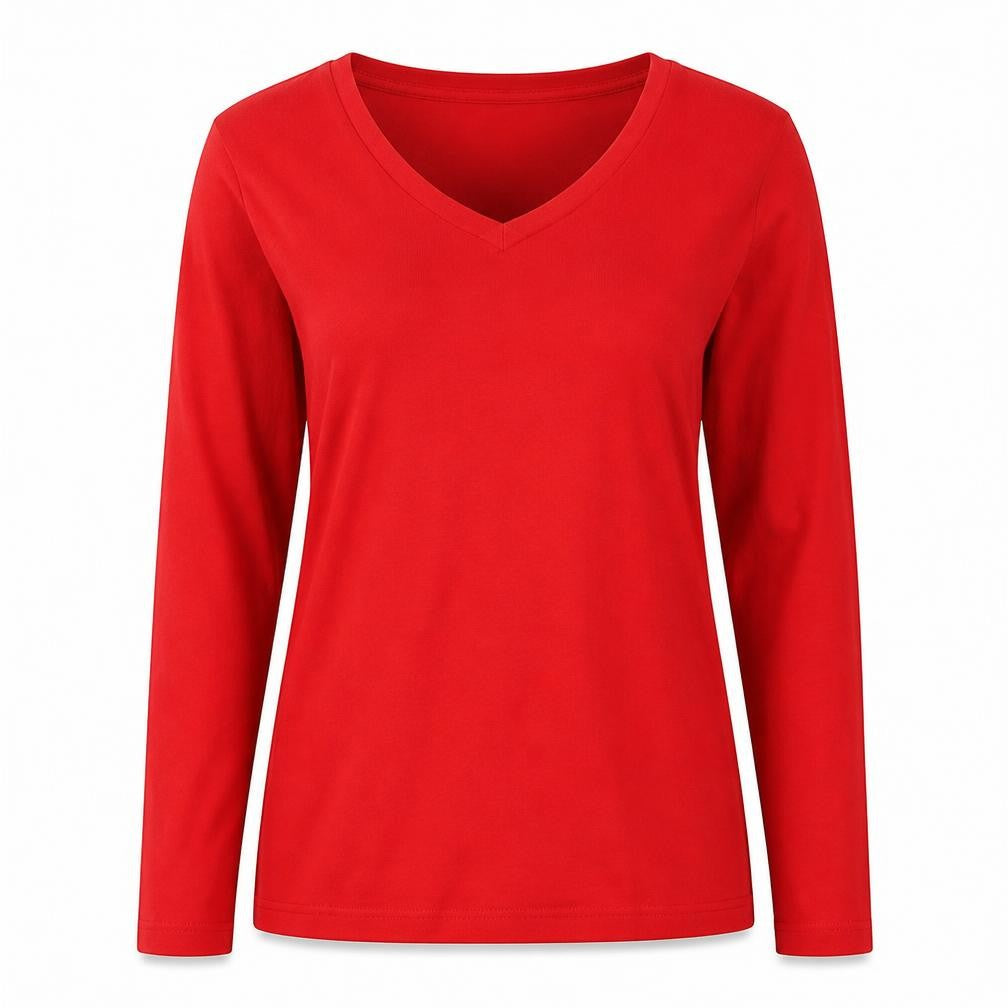 Front view of YLondon women’s red basic t-shirt, size S