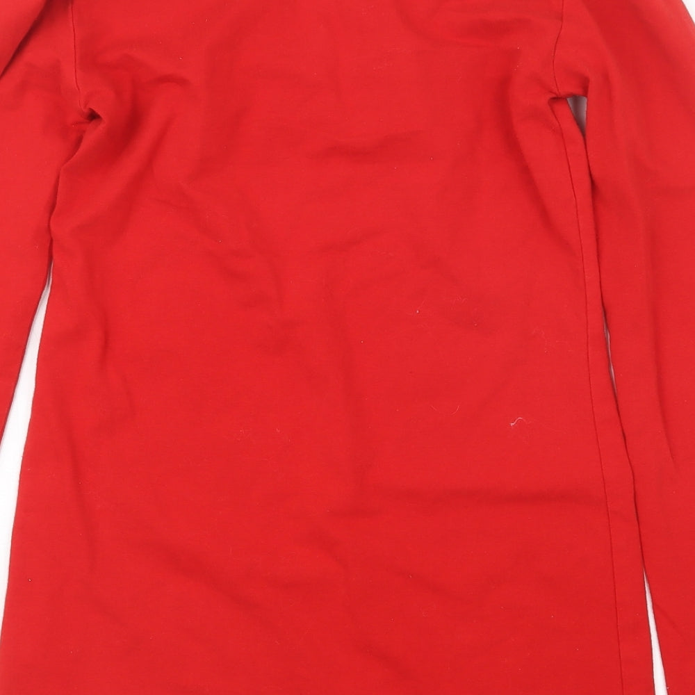 Brand and care label for YLondon women’s red basic t-shirt, size S